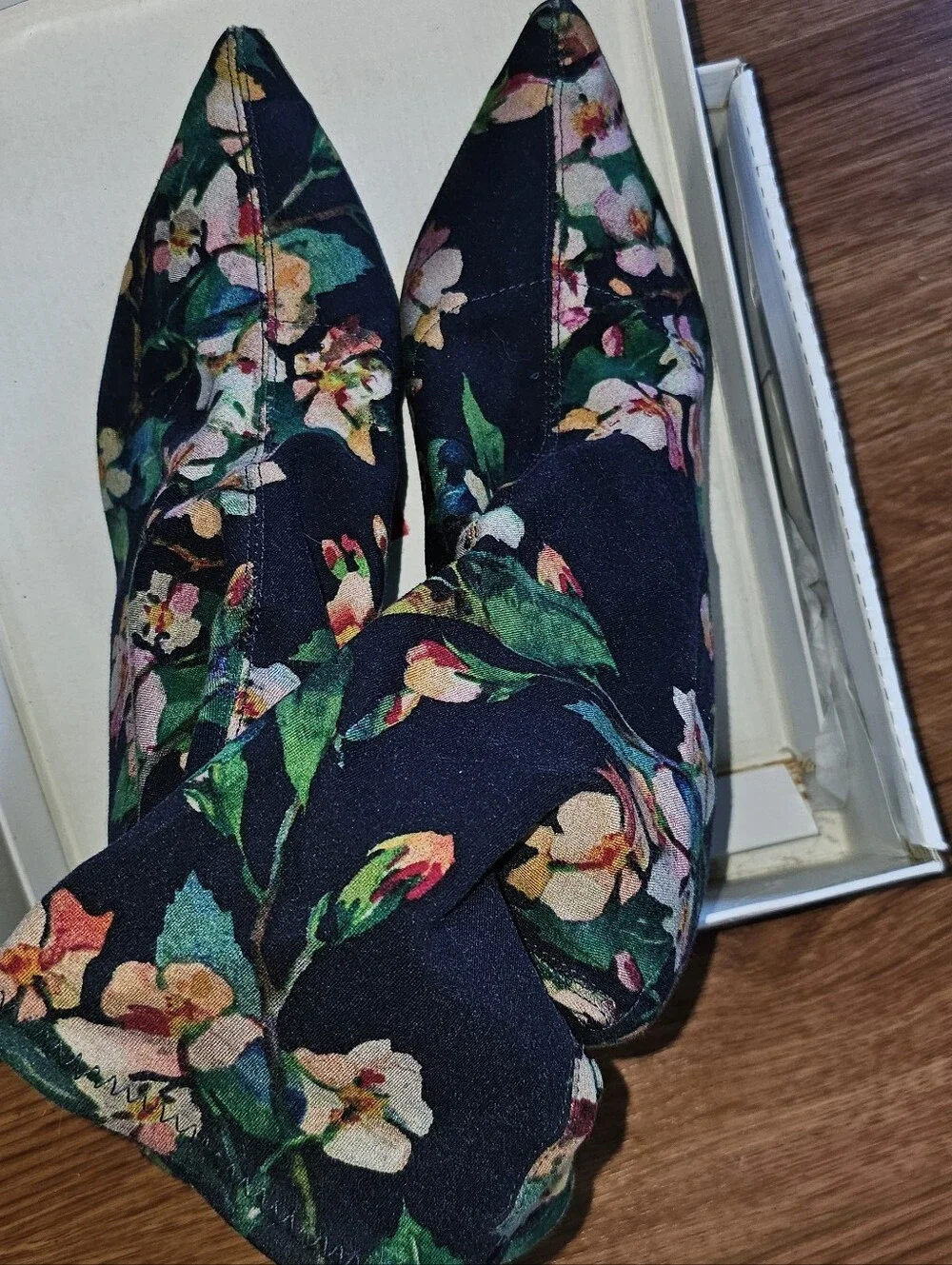 Topshop 'Bonbon' Floral Print Pointed Sock Booties